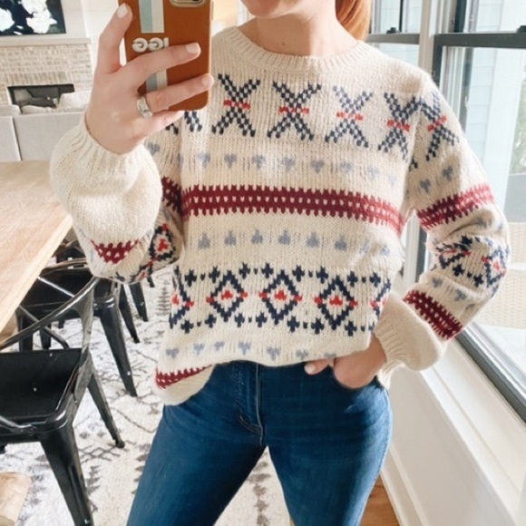Old Navy Fair Isle White Winter Knit Chunky Sweater - Picture 2 of 6